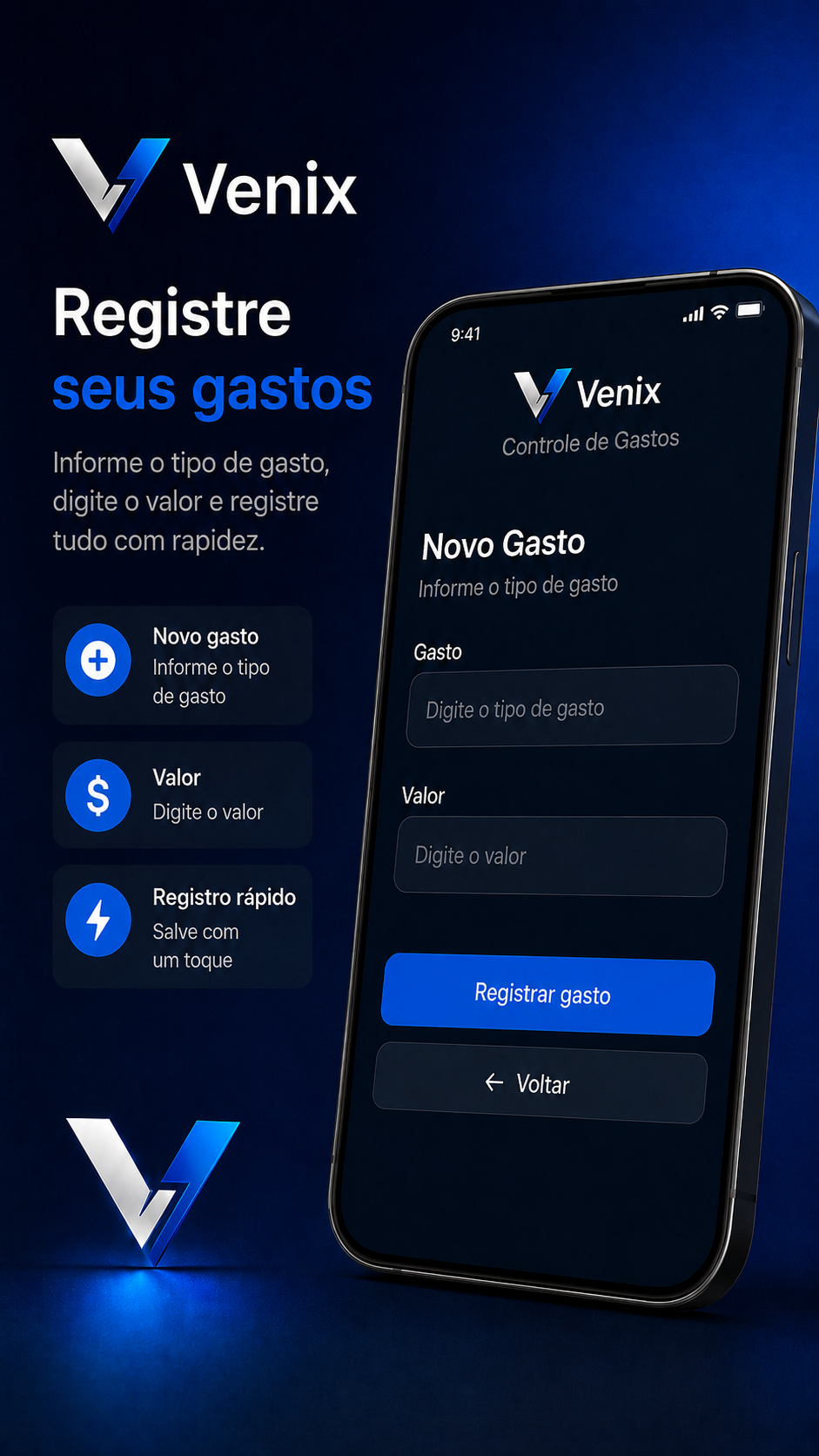 Controle de Gastos - tela de registro de gasto